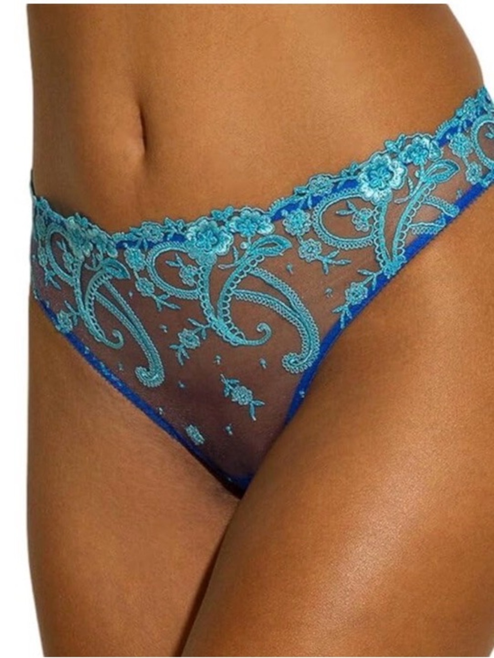 Cosabella Sanika Thong Blue Sheer Embroidered Bikini Panty portofino NWT Small